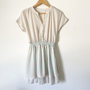 Sienna Sky Blue Floral Smocked Waist Chiffon Mini Dress S